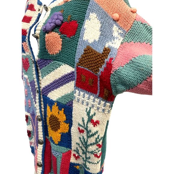 Belle Pointe Vintage 90's Cardigan 'Welcome' w/Floral Design and Basket Accent - Picture 6 of 12
